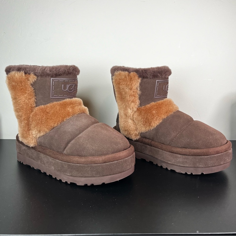 UGG Women's Classic Chillapeak Suede Sheepskin Boots Burnt Cedar Brown Sz 7 New